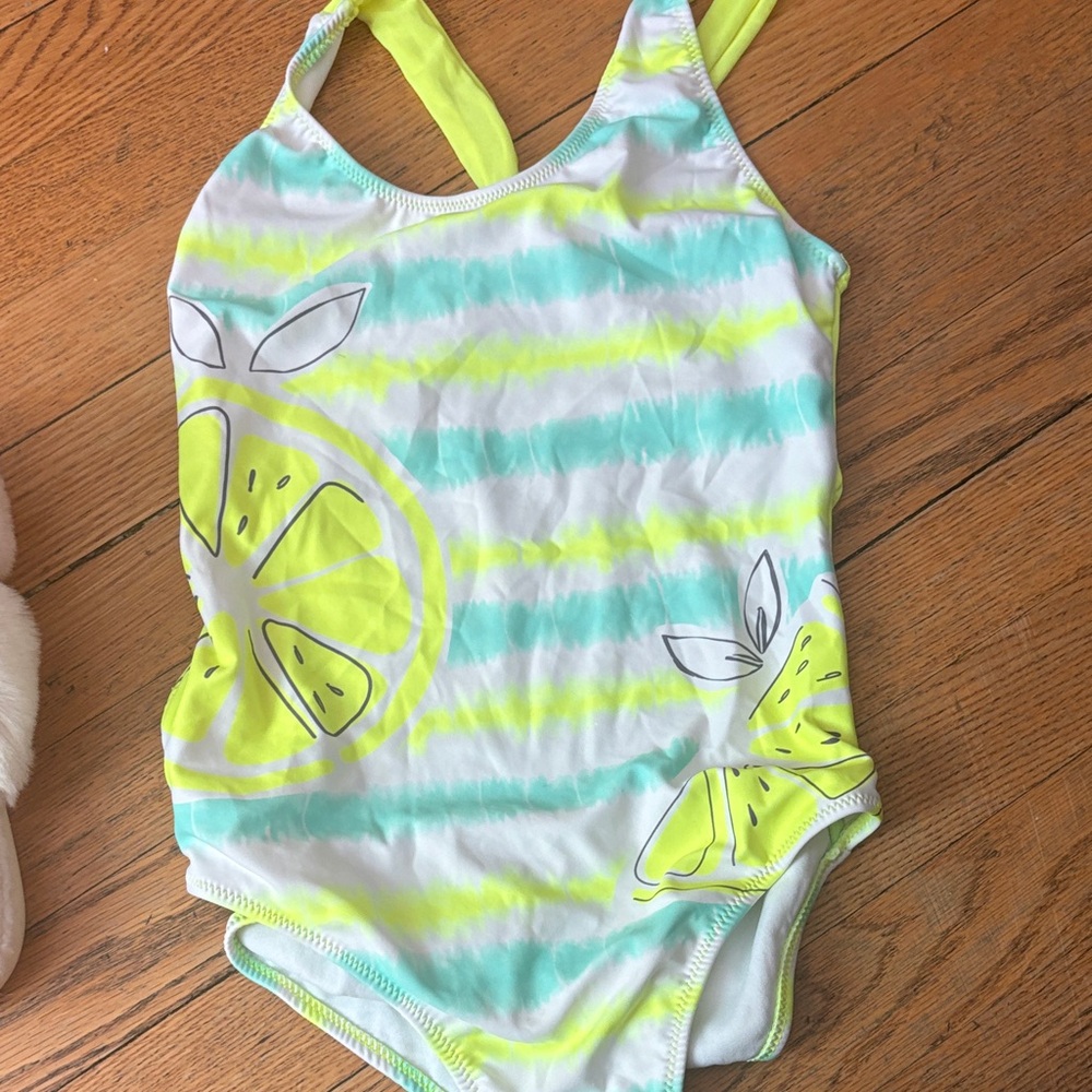 Mayoral Neon Lime and Aqua Stripe One-Piece Swimsuit